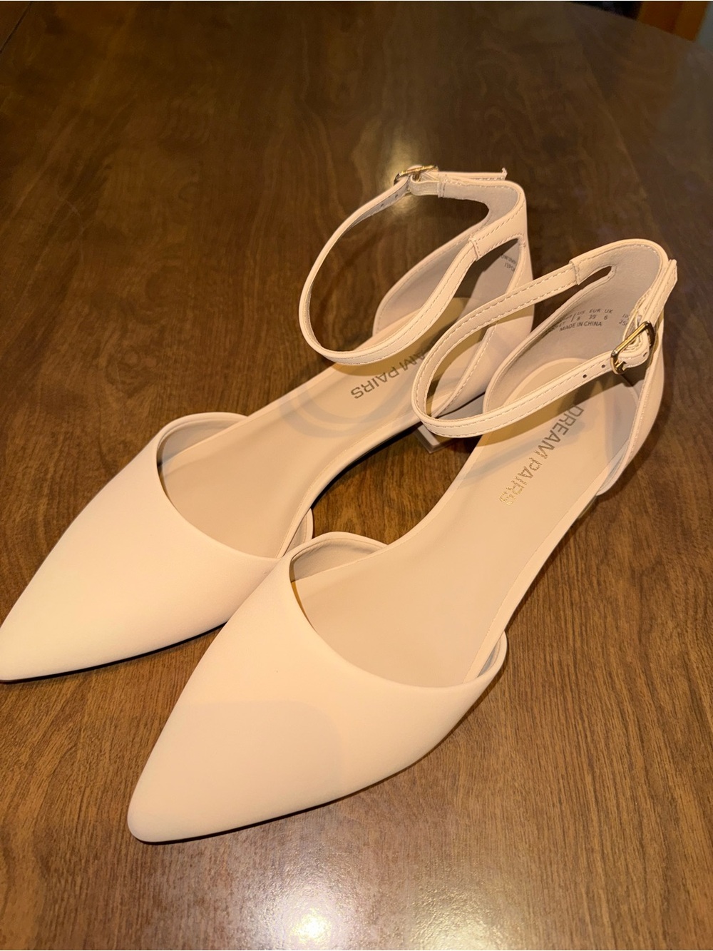 Dream Pairs Pointed Ankle-Strap Flats in Cream